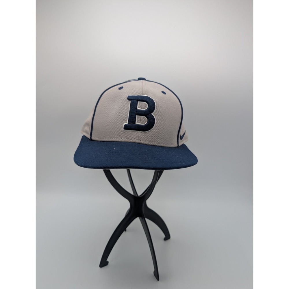 Nike True Fitted Hat Mens 7 1/4 58cm Gray Navy B Logo Perforated Dri-Fit